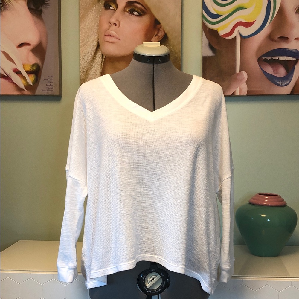 Calvin Klein White Long Sleeve V-Neck Top